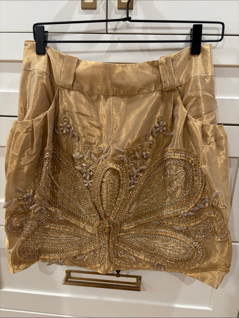 Vera Wang Gold Embroidered Mini Skirt